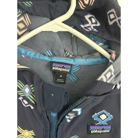 Patagonia Youth Baggies Jacket, Navy Blue Printed Full Zip Size Medium